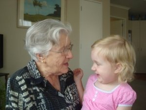 A young Nat having a chat with her Great-Gran